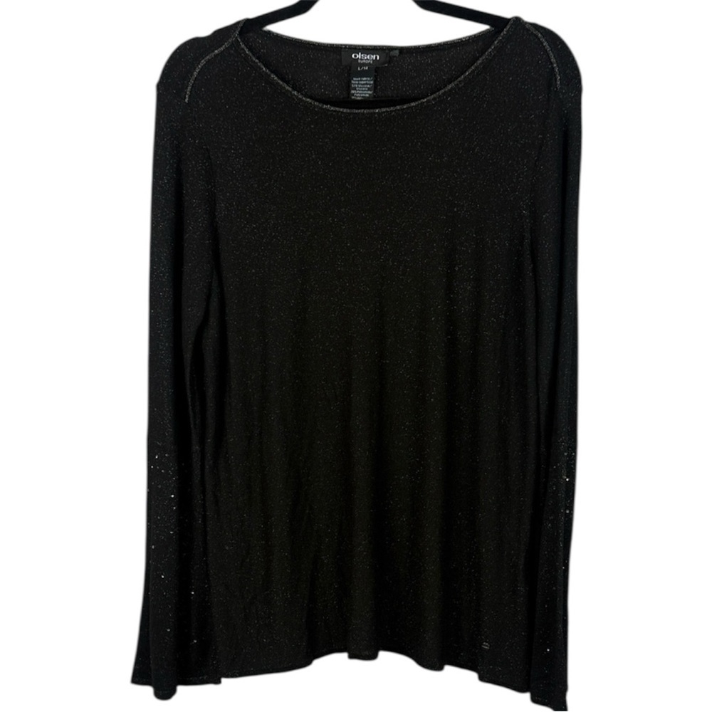 Olsen Europe Wool Blend Metallic Sparkle Knit Top Rhinestone Sleeves Size L/14